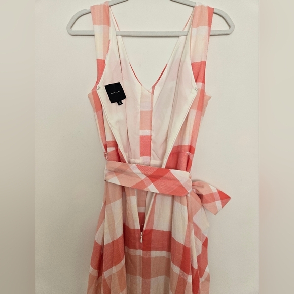 Alex Marie Plaid Sleeveless Button Midi Dress with Belt Pink and White | size 4 - Picture 5 of 6